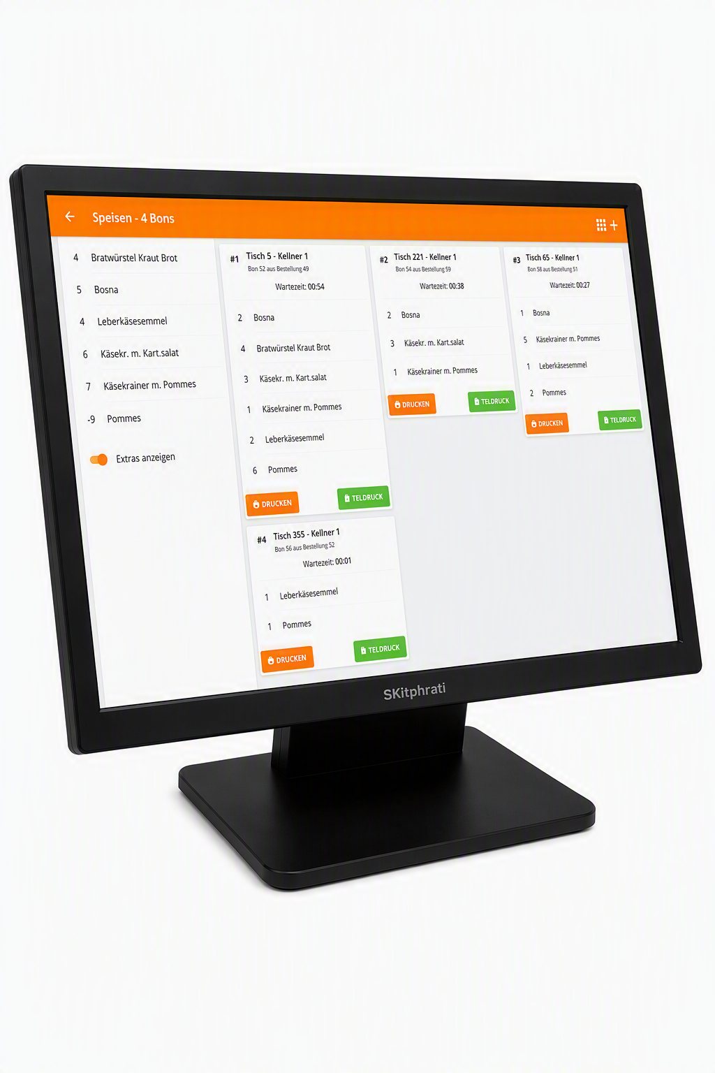 Küchendisplay mit offenen Bestellungen